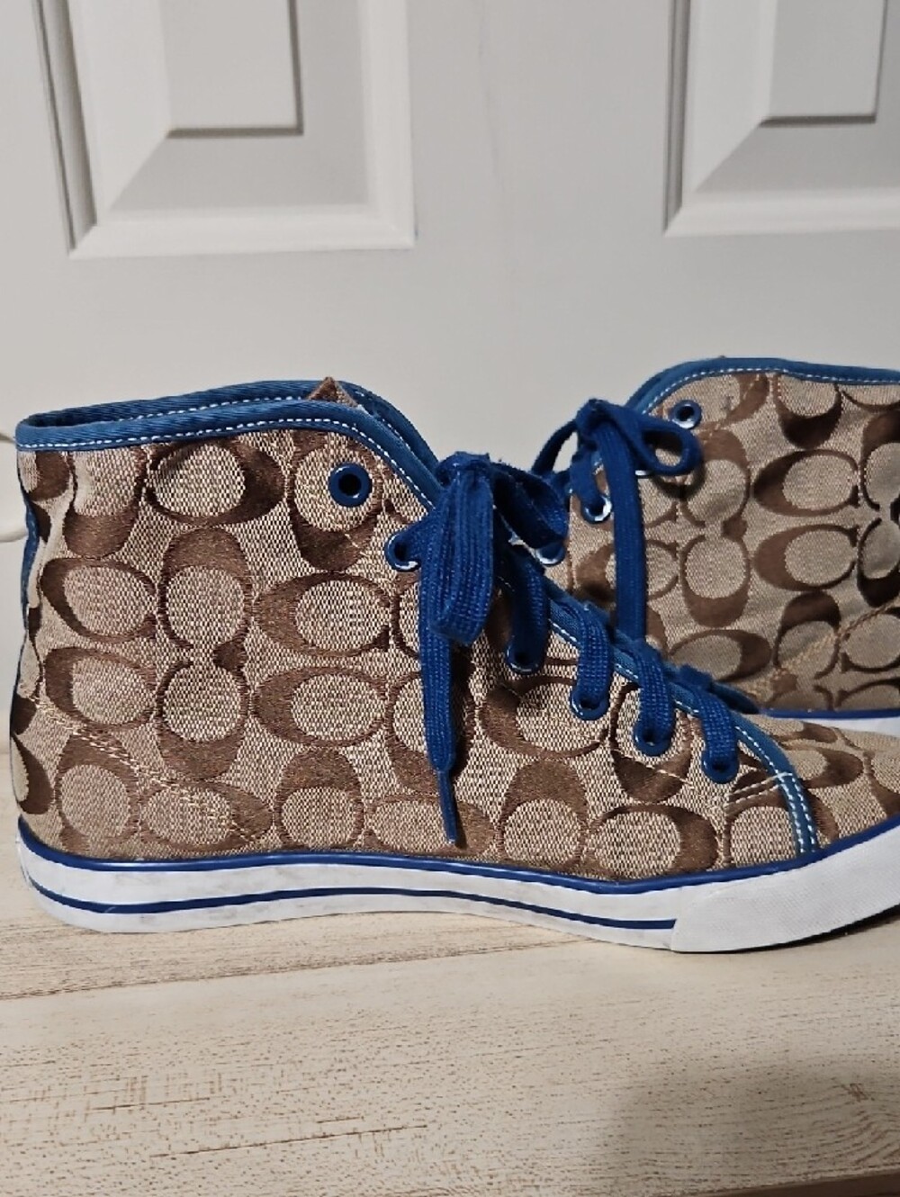 Coach EUC POPPY CHAN Bluberry Signature High-Top Sneakers - Picture 3 of 9